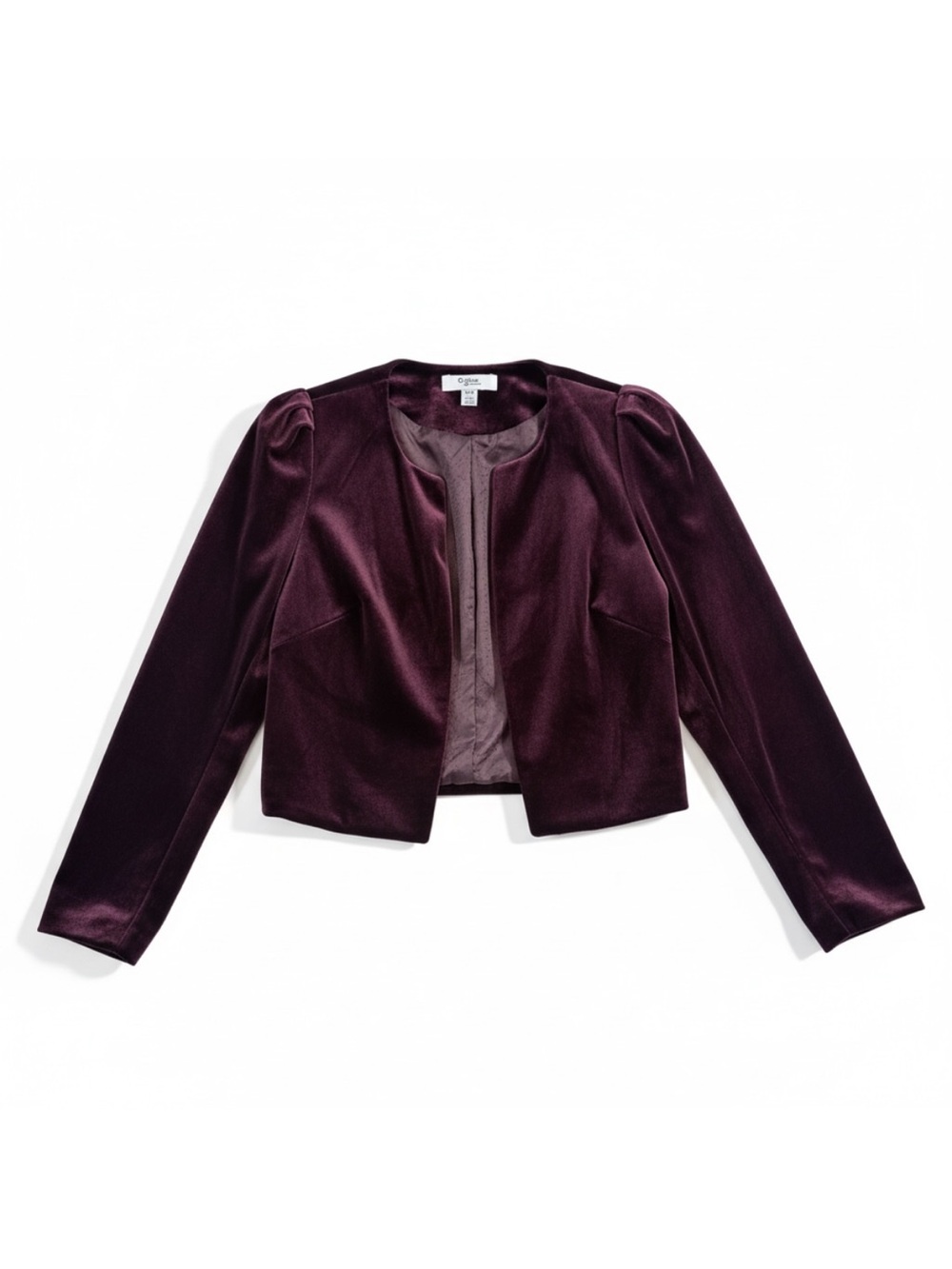 C by One Burgundy Velvet Cropped Blazer XS Vintage Inspired Open Front Jacket